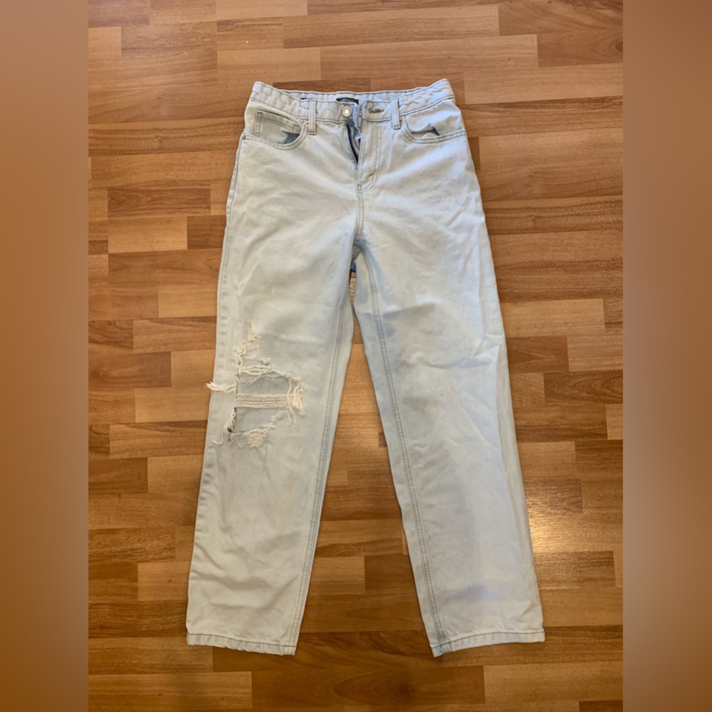 White washed, distressed, boyfriend jeans.